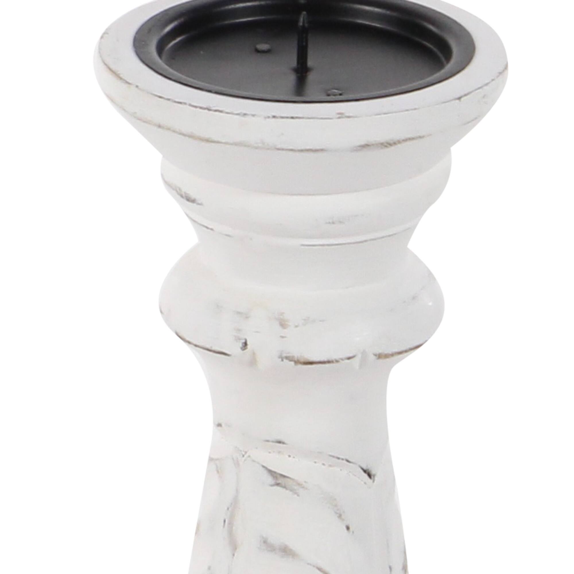 White Mango Wood Traditional Distressed Candle Holder Set